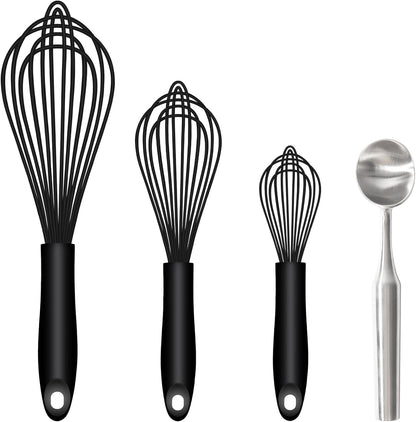 Silicone Whisk & Stainless Steel Ice Cream Scoop Set, Kitchen Essentials for Cooking and Desserts V1258-DP02-C-658