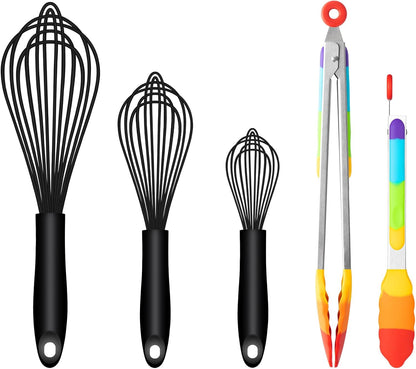 Silicone Whisk & Rainbow Tongs Set, Heat-Resistant Kitchen Tools for Cooking and Serving V1258-DP02-C-659