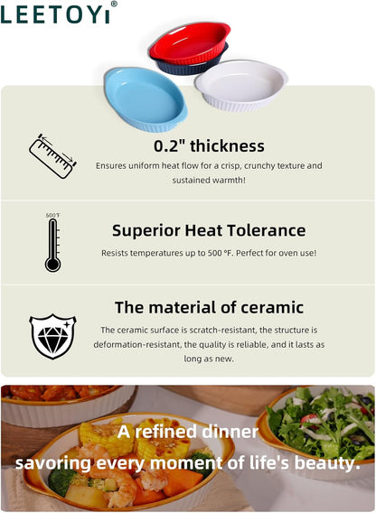 Porcelain Small Oval Au Gratin Pans, Baking Dish Set for 1 or 2 person servings, Bakeware with Double Handle V1258-DP02-C-66