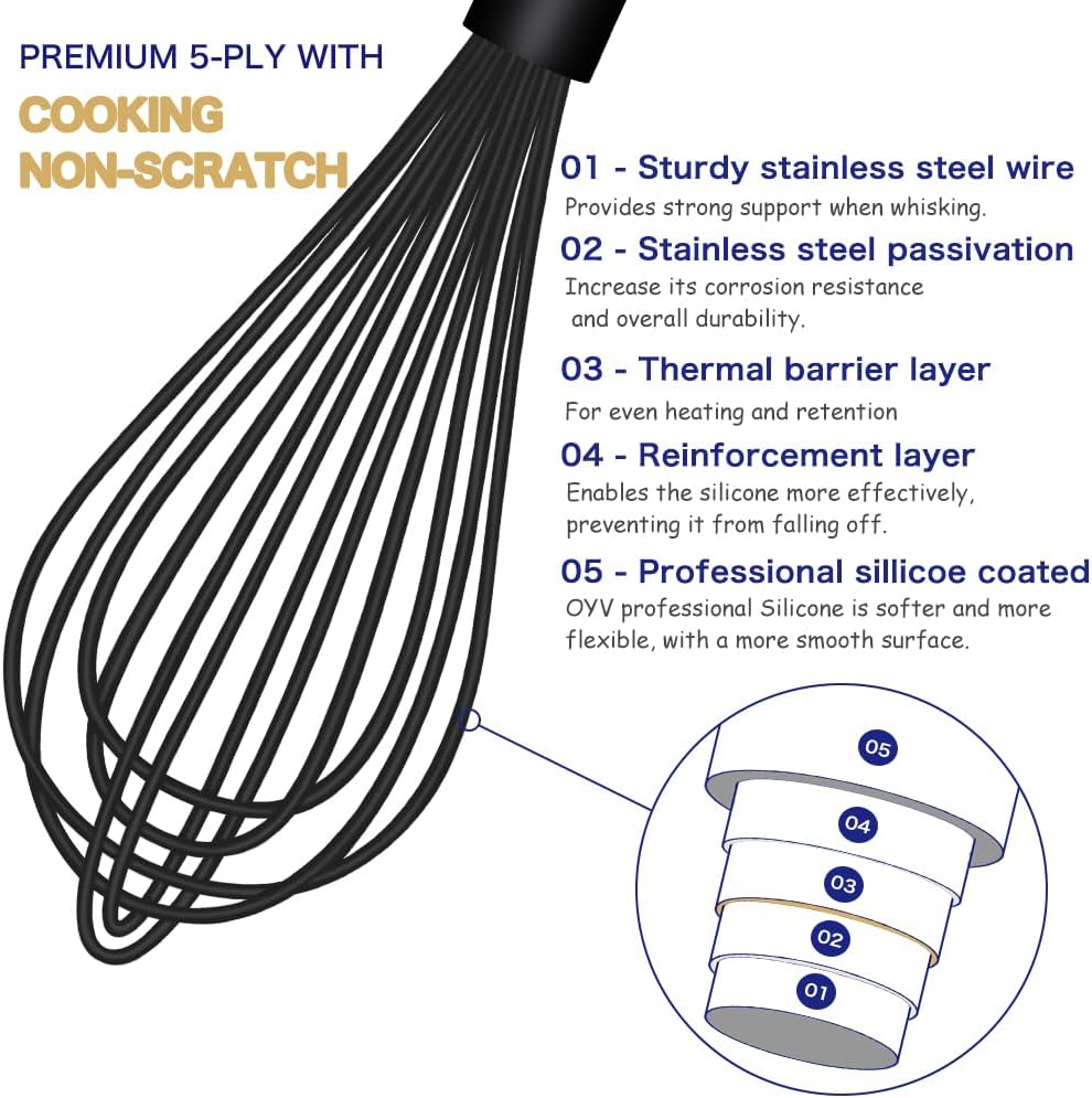 Silicone Whisk & Dough Whisk Set, Kitchen Whisks for Cooking and Baking V1258-DP02-C-660
