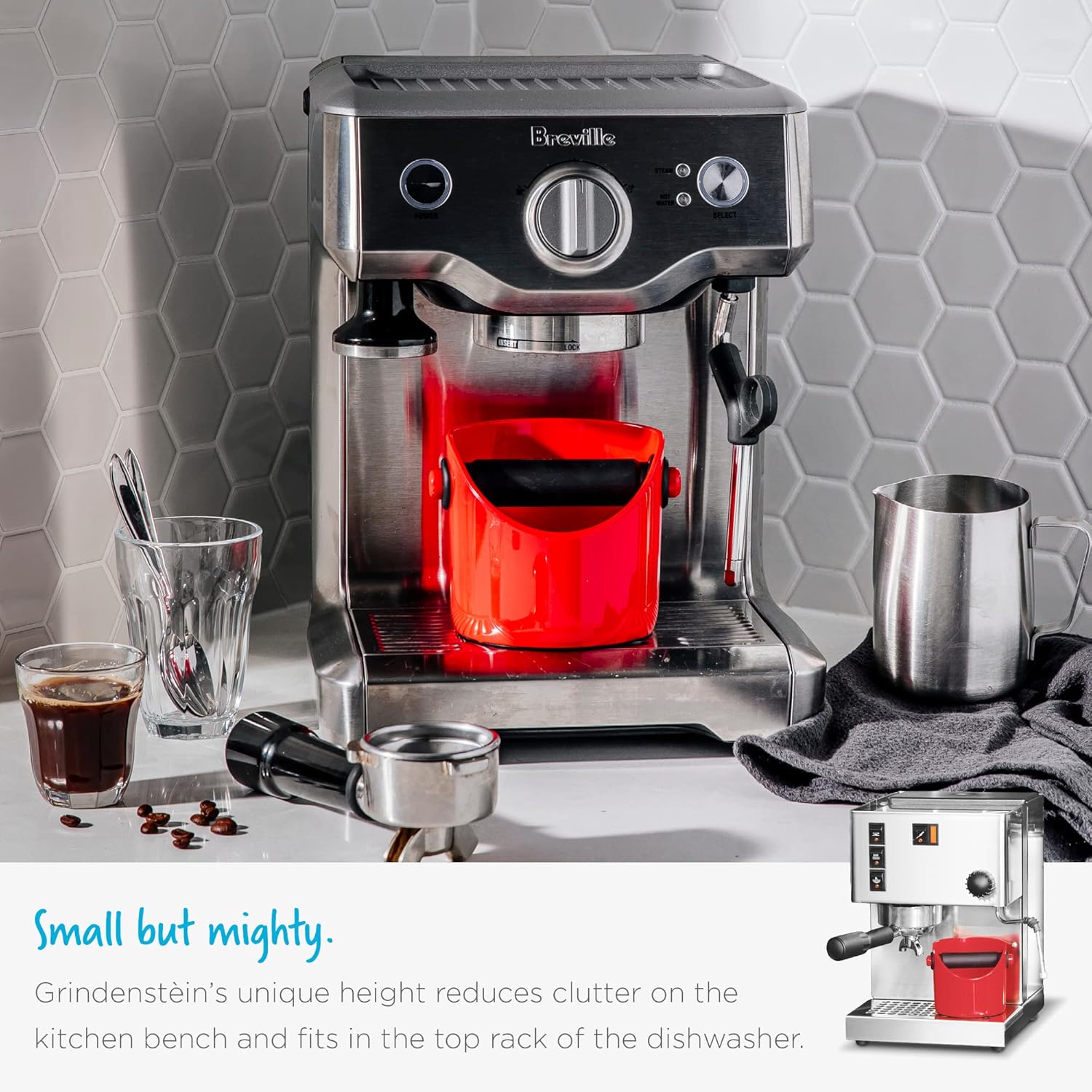 Grindenstein Sturdy, Compact, Modern Space-Saving Espresso Coffee Grind Knock Box - Black V1258-DP02-C-661