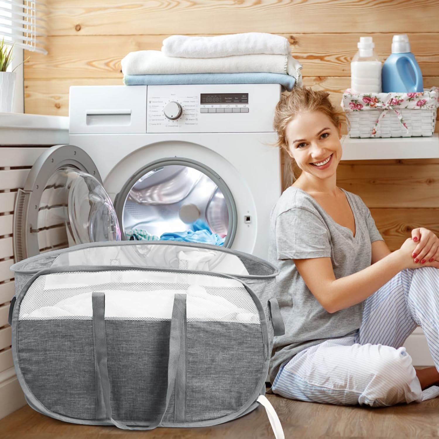 Collapsible Laundry Baskets, Tear Proof Pop Up Laundry Hamper with Dual Handles, Durable Foldable Laundry V1258-DP02-C-664