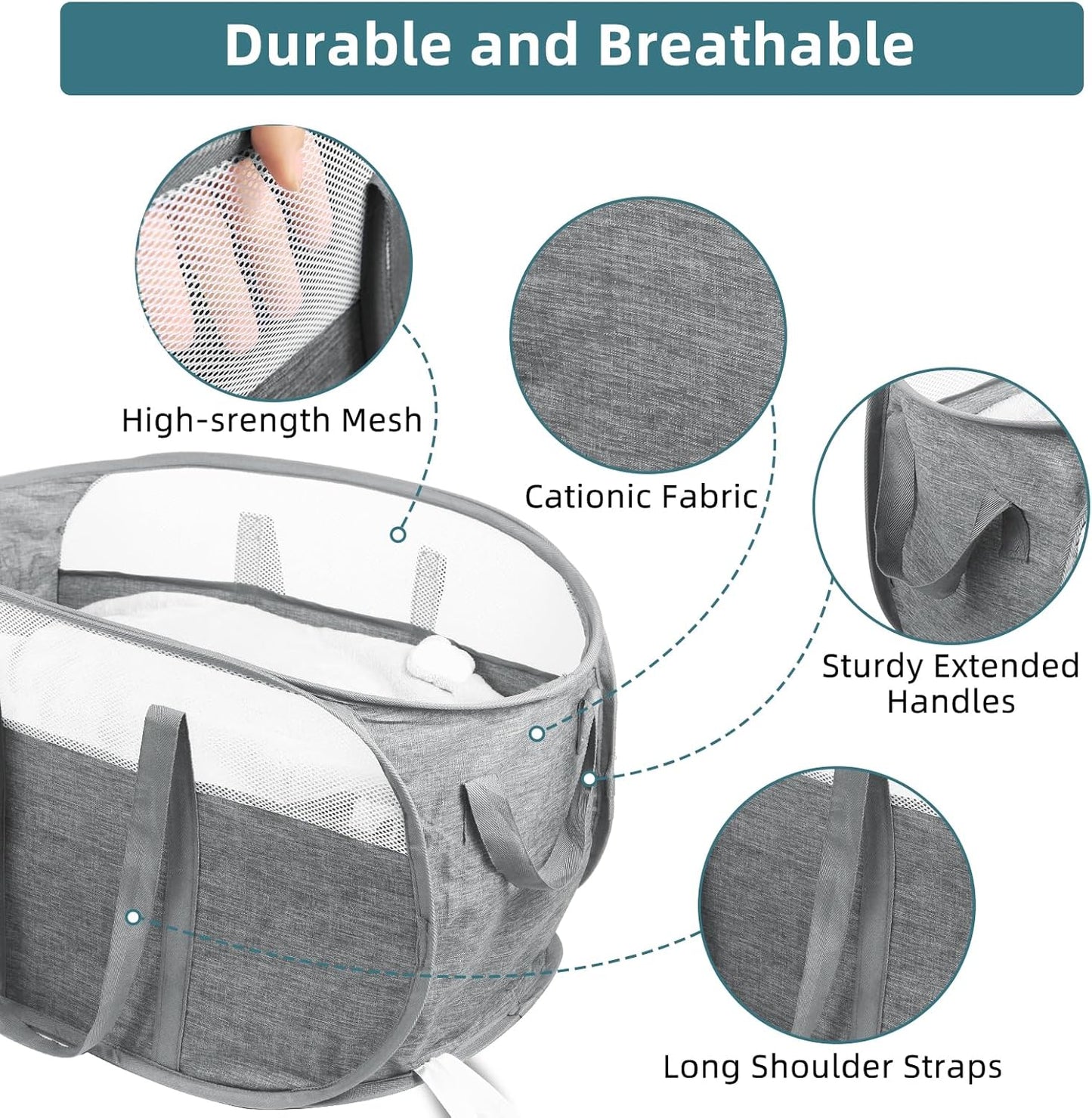 Collapsible Laundry Baskets, Tear Proof Pop Up Laundry Hamper with Dual Handles, Durable Foldable Laundry V1258-DP02-C-664