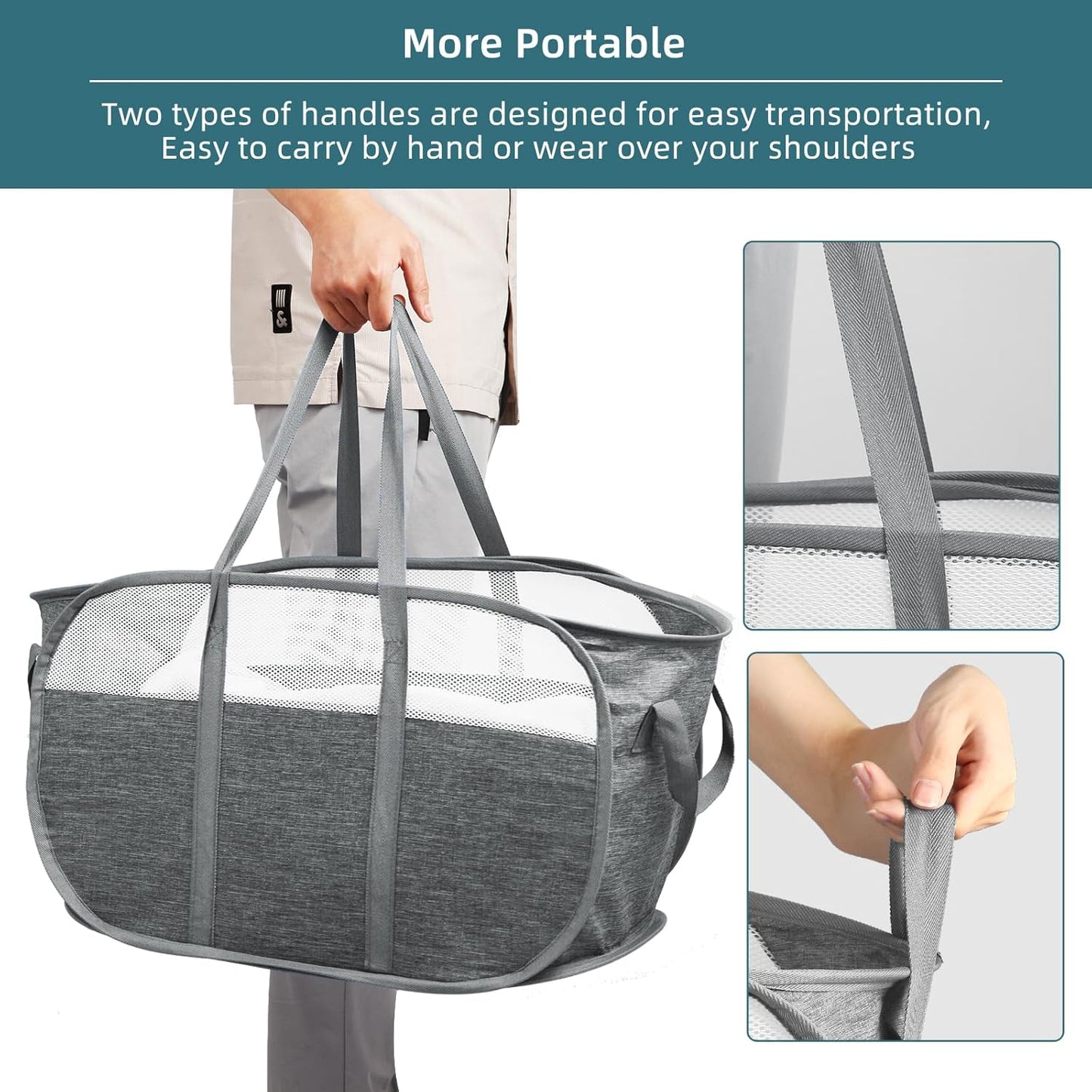 Collapsible Laundry Baskets, Tear Proof Pop Up Laundry Hamper with Dual Handles, Durable Foldable Laundry V1258-DP02-C-664