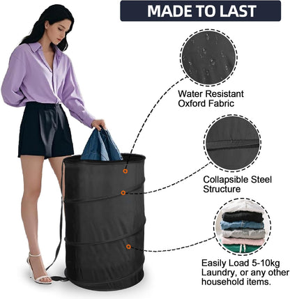 Extra Large 107L Strong Laundry Hamper 17.5" x 27" Collapsible Laundry Baskets with Long Straps Drawstring V1258-DP02-C-665