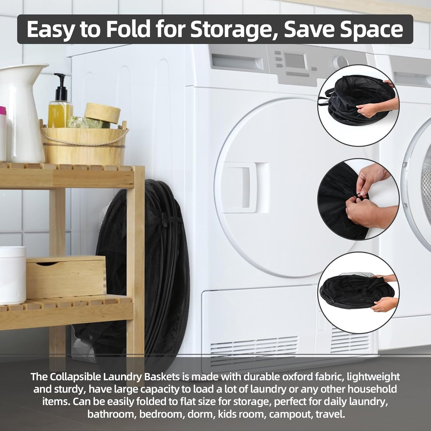 Extra Large 107L Strong Laundry Hamper 17.5" x 27" Collapsible Laundry Baskets with Long Straps Drawstring V1258-DP02-C-665