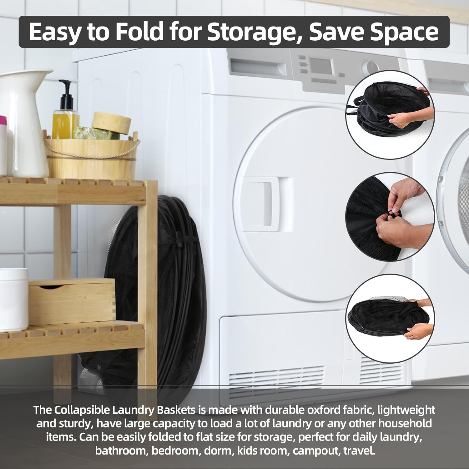 Extra Large 107L Strong Laundry Hamper 17.5" x 27" Collapsible Laundry Baskets with Long Straps Drawstring V1258-DP02-C-665