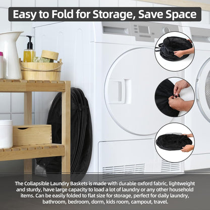 Extra Large 107L Strong Laundry Hamper 17.5" x 27" Collapsible Laundry Baskets with Long Straps Drawstring V1258-DP02-C-665