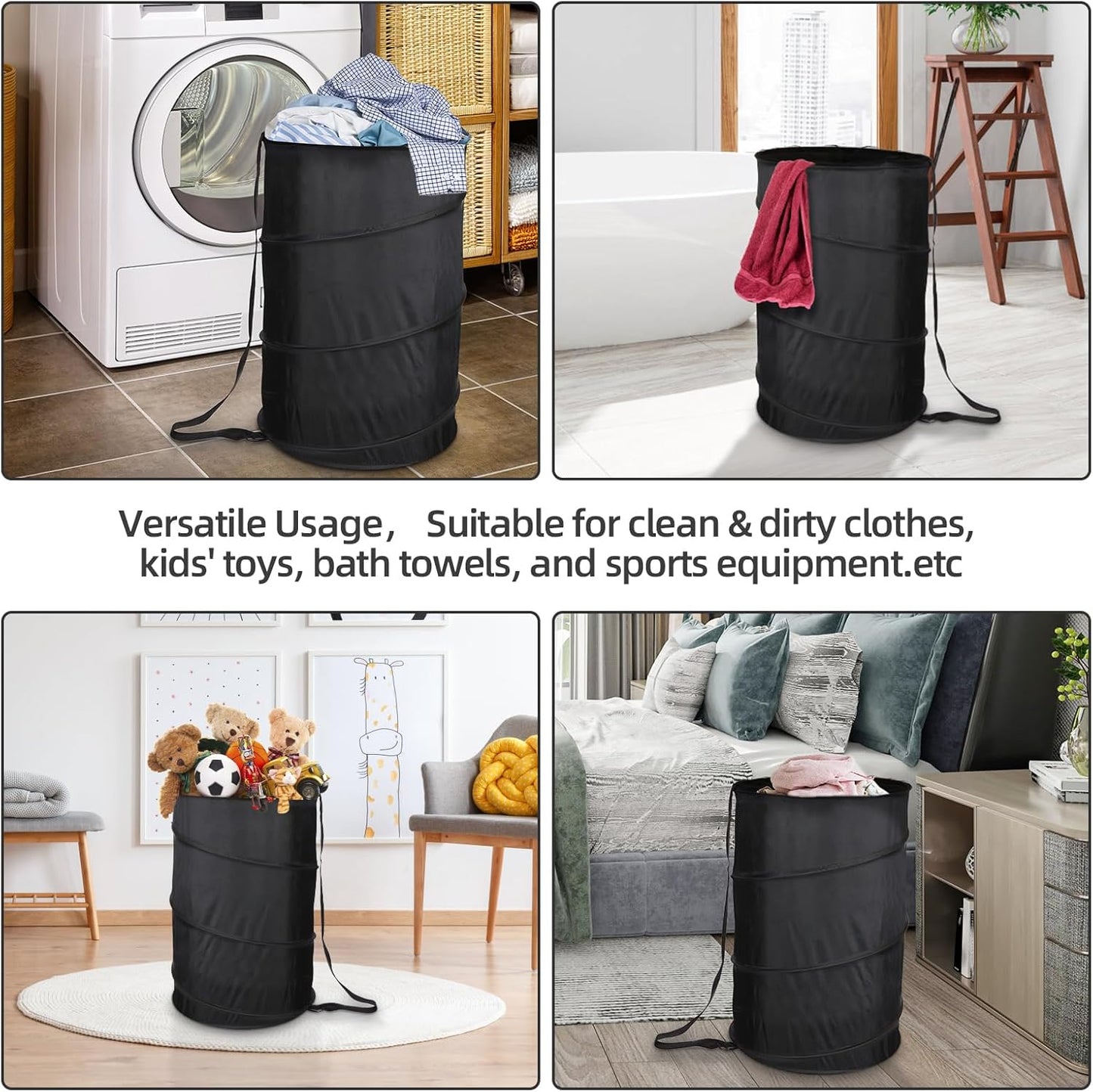 Extra Large 107L Strong Laundry Hamper 17.5" x 27" Collapsible Laundry Baskets with Long Straps Drawstring V1258-DP02-C-665