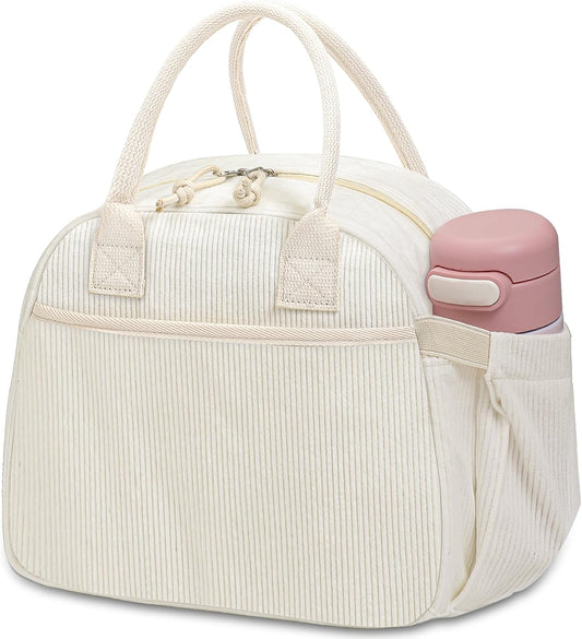 Lunch Box for Women, Insulated Lunch Bag Cute Corduroy Lunchbox Reusable Tote Bags for Work (beige corduroy) V1258-DP02-C-667