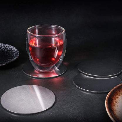 Cup Coasters, Cup Coasters Set with Decorative Rack, Stainless Steel Tabletop Display Round Cup Coaster with V1258-DP02-C-669