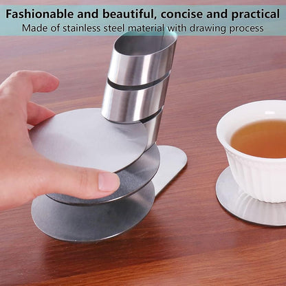 Cup Coasters, Cup Coasters Set with Decorative Rack, Stainless Steel Tabletop Display Round Cup Coaster with V1258-DP02-C-669