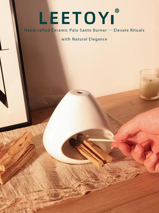 Ceramic Palo Santo Holder - Modern Incense Burner for Meditation,Yoga and Energy Cleansing - Wood Sticks V1258-DP02-C-67