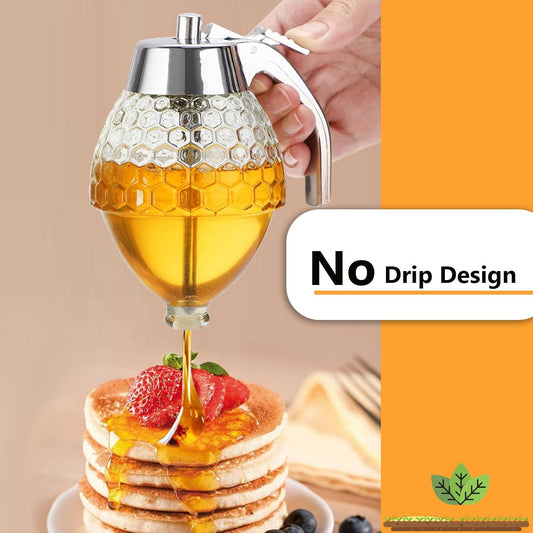 Honey Dispenser, Glass Honey Dispenser No Drip, Honey Pot with Stand, 8 oz Honey Jar, Maple Syrup Honey V1258-DP02-C-674