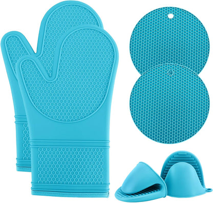 Silicone Oven Mitts- Heat Resistant Gloves with Soft Quilted Lining Oven Mitt Pot Holders for Cooking and V1258-DP02-C-677