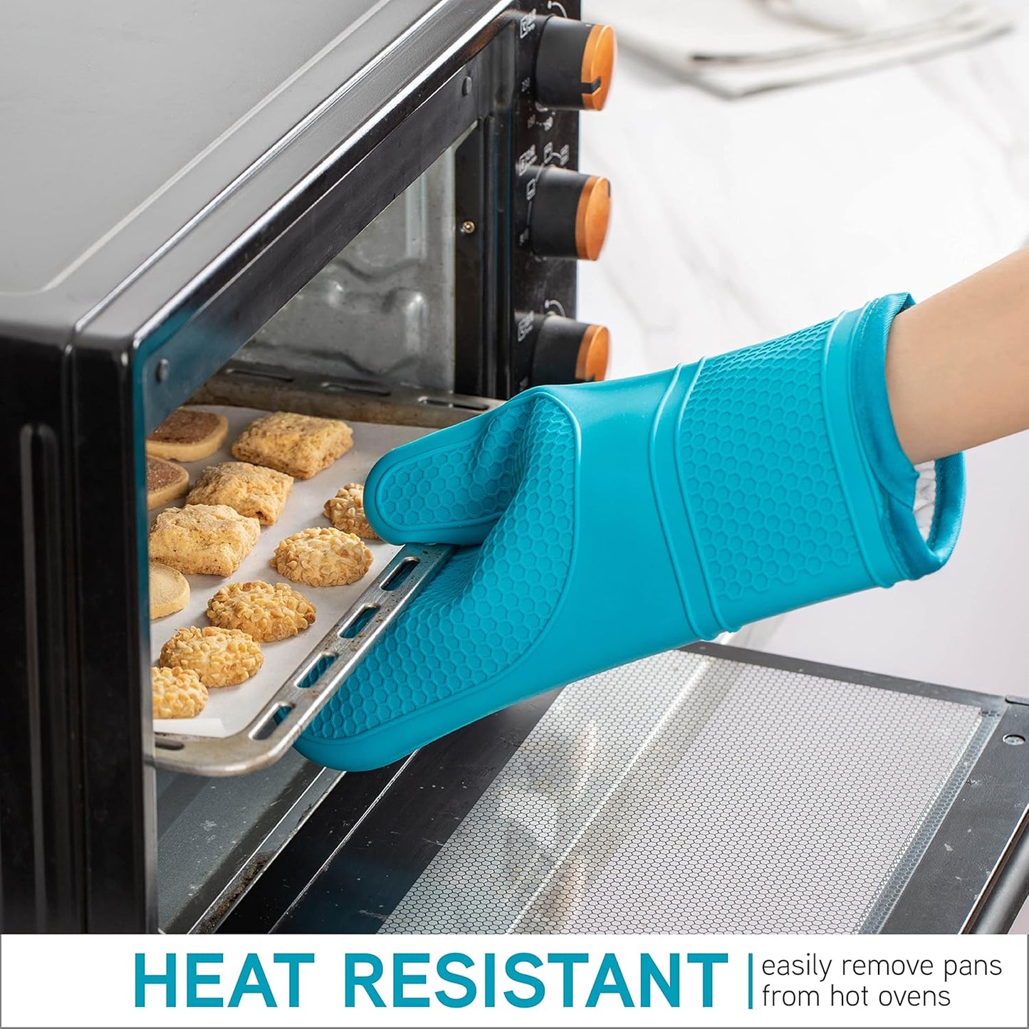 Silicone Oven Mitts- Heat Resistant Gloves with Soft Quilted Lining Oven Mitt Pot Holders for Cooking and V1258-DP02-C-677