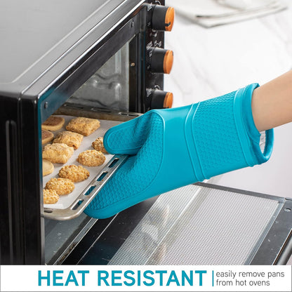 Silicone Oven Mitts- Heat Resistant Gloves with Soft Quilted Lining Oven Mitt Pot Holders for Cooking and V1258-DP02-C-677