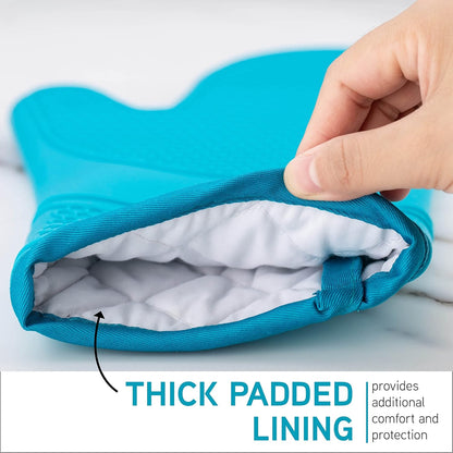 Silicone Oven Mitts- Heat Resistant Gloves with Soft Quilted Lining Oven Mitt Pot Holders for Cooking and V1258-DP02-C-677