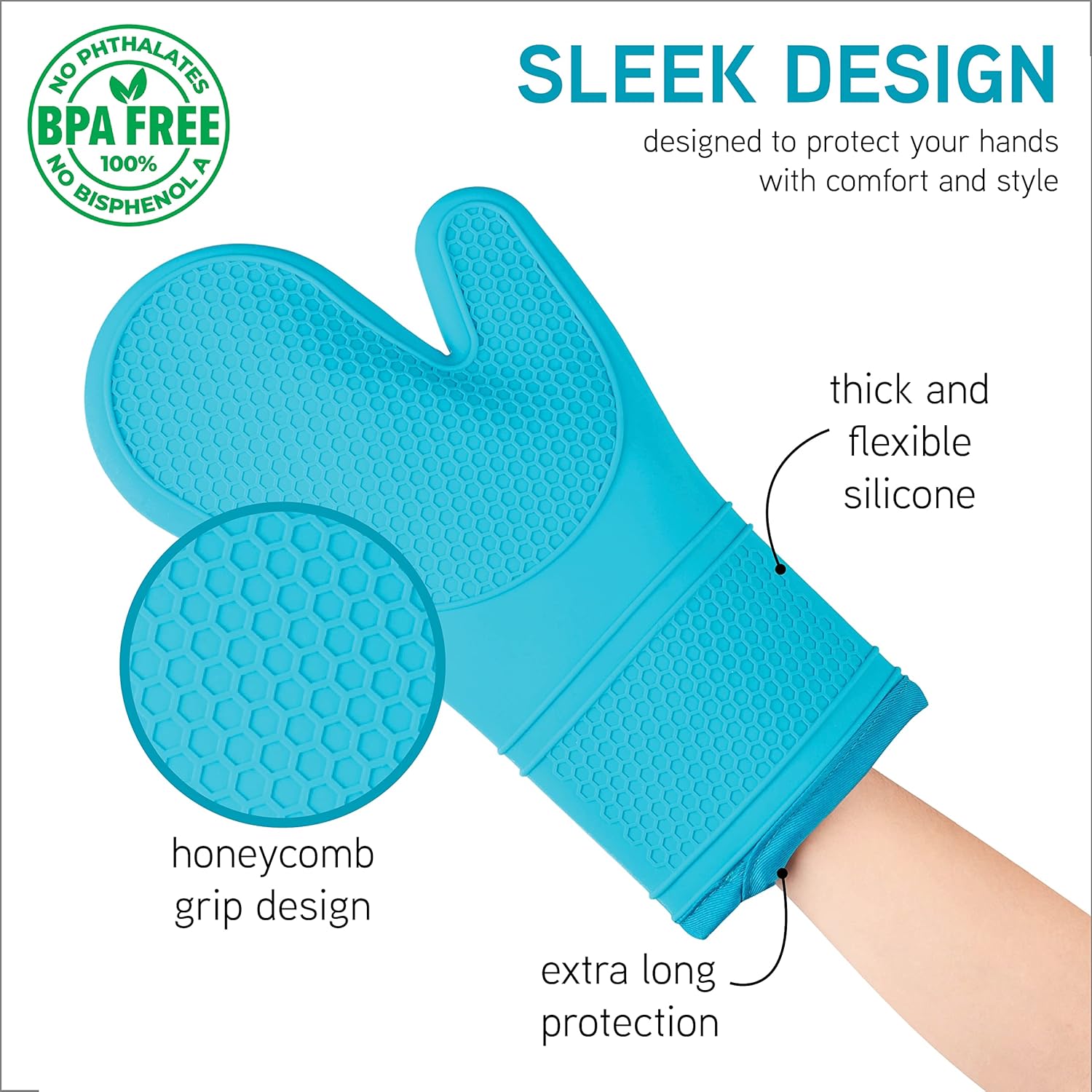 Silicone Oven Mitts- Heat Resistant Gloves with Soft Quilted Lining Oven Mitt Pot Holders for Cooking and V1258-DP02-C-677