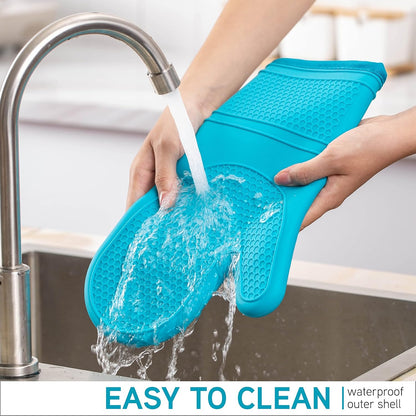 Silicone Oven Mitts- Heat Resistant Gloves with Soft Quilted Lining Oven Mitt Pot Holders for Cooking and V1258-DP02-C-677
