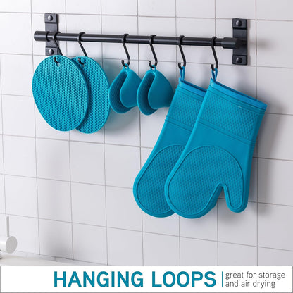 Silicone Oven Mitts- Heat Resistant Gloves with Soft Quilted Lining Oven Mitt Pot Holders for Cooking and V1258-DP02-C-677