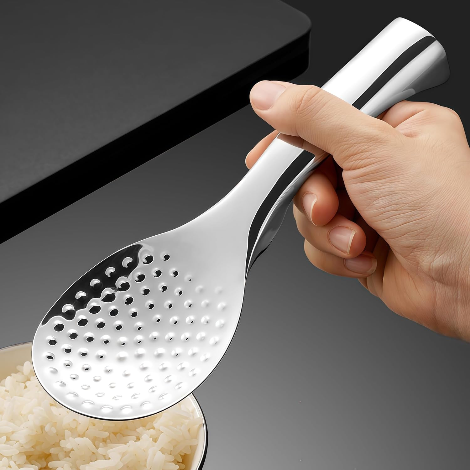 18/8 Stainless Steel Rice Paddle, Non-Stick Rice Spoon, Mirror Finish, Stand-Up Design, Serving Spoon for V1258-DP02-C-681
