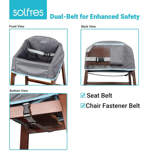 Dual-Belt Baby High Chair Cover, Upgrade Version, for Wooden or Restaurant High Chair, Sturdy and Robust V1258-DP02-C-684