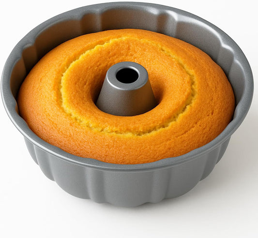 10-Inch Nonstick Cake Pan, Fluted Tube Pan for Pound Cakes, Muffins, Angel Food Cake, Coffee Cake, and More - V1258-DP02-C-685
