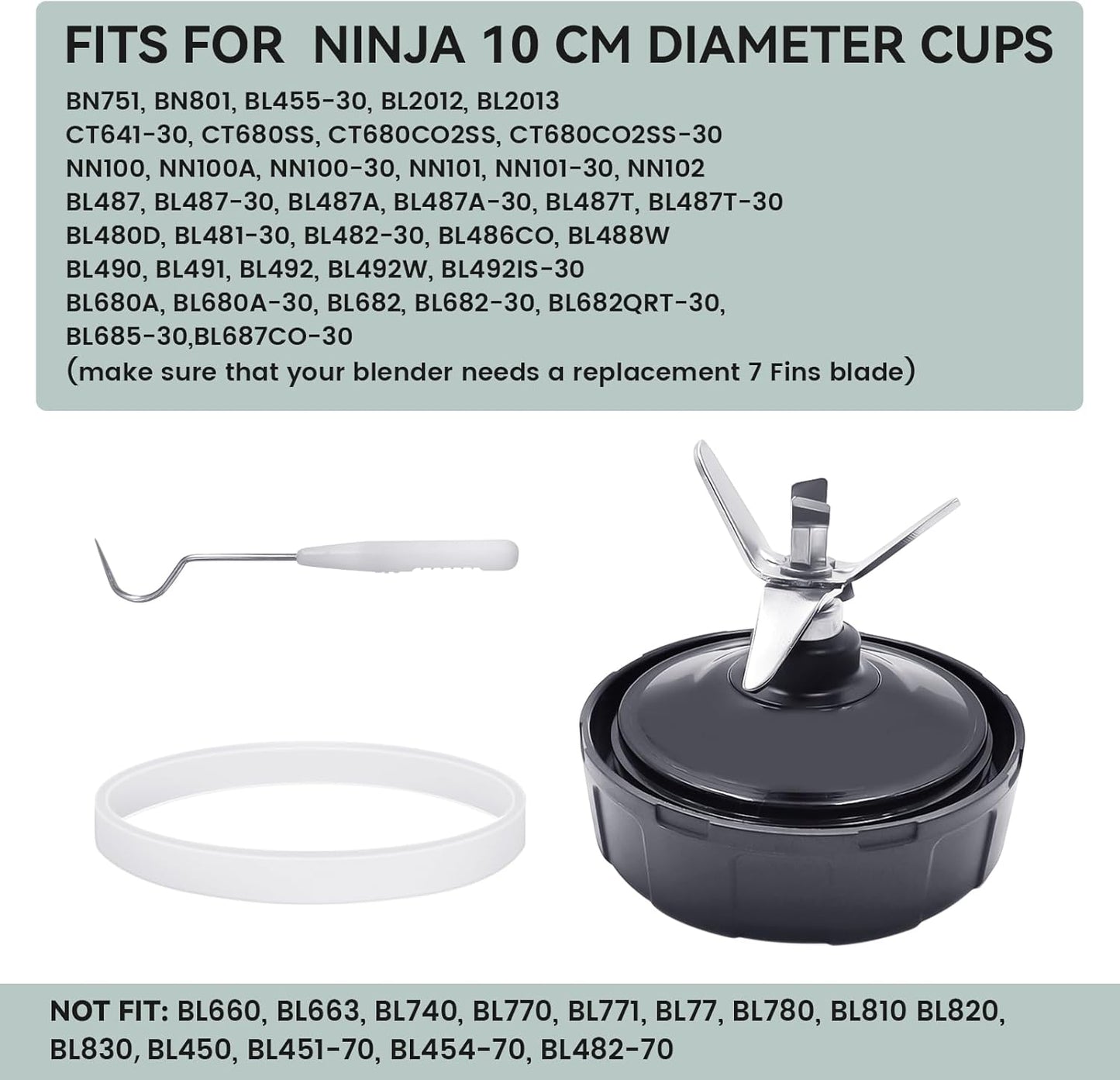 7-Fins Blender Blade and 6 PCS Rubber Gaskets with 2 PCS Ring Removal Tools V1258-DP02-C-692