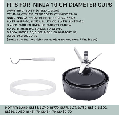 7-Fins Blender Blade and 6 PCS Rubber Gaskets with 2 PCS Ring Removal Tools V1258-DP02-C-692