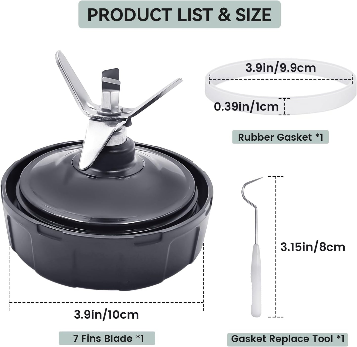 7-Fins Blender Blade and 6 PCS Rubber Gaskets with 2 PCS Ring Removal Tools V1258-DP02-C-692
