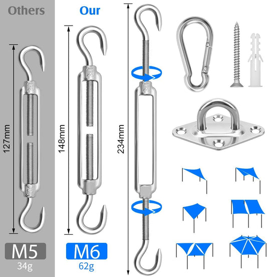 Sun Shade Sail Hardware Kit 6 Inch for Rectangle & Triangle Shade Sail Install, Stainless Steel Shade Sail V1258-DP02-C-693