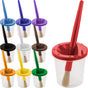 10 Piece Children's No Spill Paint Cups with Colored Lids and 10 Piece Large Round Brush Set with Plastic V1258-DP02-C-697