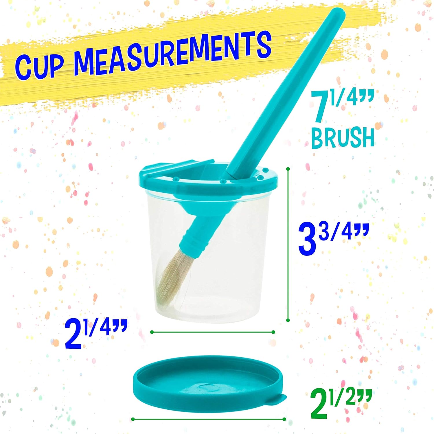 10 Piece Children's No Spill Paint Cups with Colored Lids and 10 Piece Large Round Brush Set with Plastic V1258-DP02-C-697