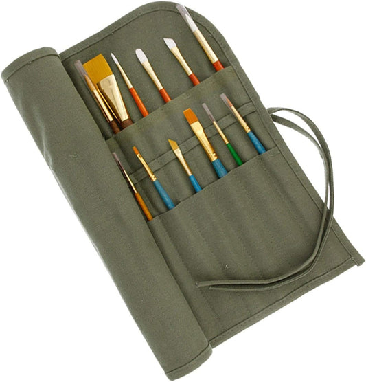 Deluxe Canvas Art Paint Brush Holder & Storage Organizer Roll-Up Case Bag - 24 Slot Pockets Carry Pouch - V1258-DP02-C-698
