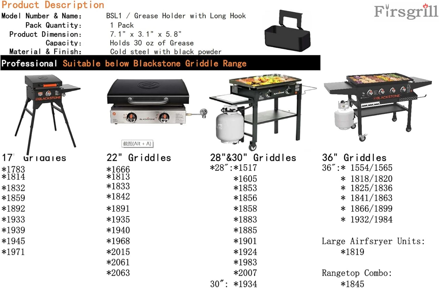 Professional Replacement Blackstone Griddle 17, 22, 28, 30 & 36 inches Grease Cup Foil Tray pan V1258-DP02-C-703