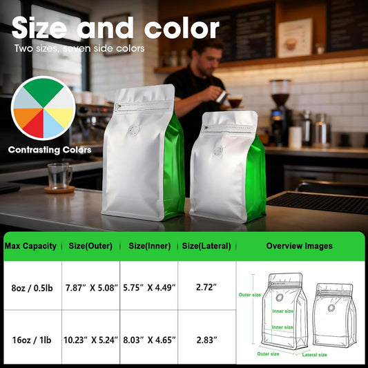 Coffee Bags with Valve(60pcs,16 oz,1 lb) Vented Coffee Beans Packaging Bags High Barrier Aluminumed Foil Flat V1258-DP02-C-705