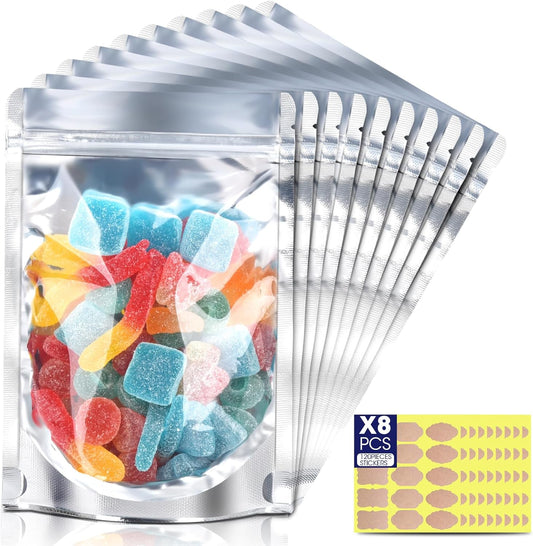 120pcs Stand Up Pouch Bags, 4" x 6" Mylar Bag for Food Storage, Clear Front with Aluminum Foil Back V1258-DP02-C-709