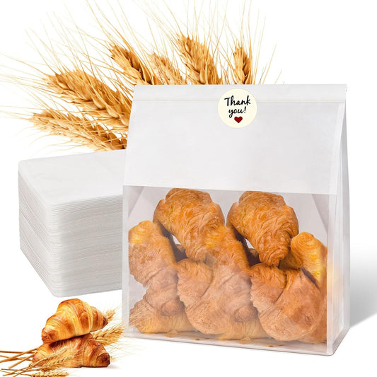 60pcs Bakery Bags with Thank You Stickers,11x8.6x4 inches Sourdough Bread Bags with Tin Tie Tab Lock Smoother V1258-DP02-C-713