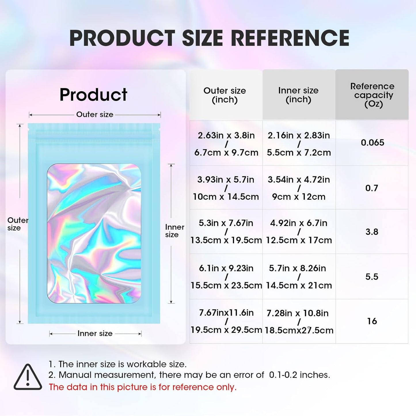 120pcs Mylar Bags for Food Storage+120pcs Holographic Packaging Bags(blue) V1258-DP02-C-714