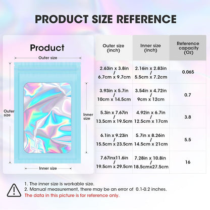 120pcs Mylar Bags for Food Storage+120pcs Holographic Packaging Bags(blue) V1258-DP02-C-714