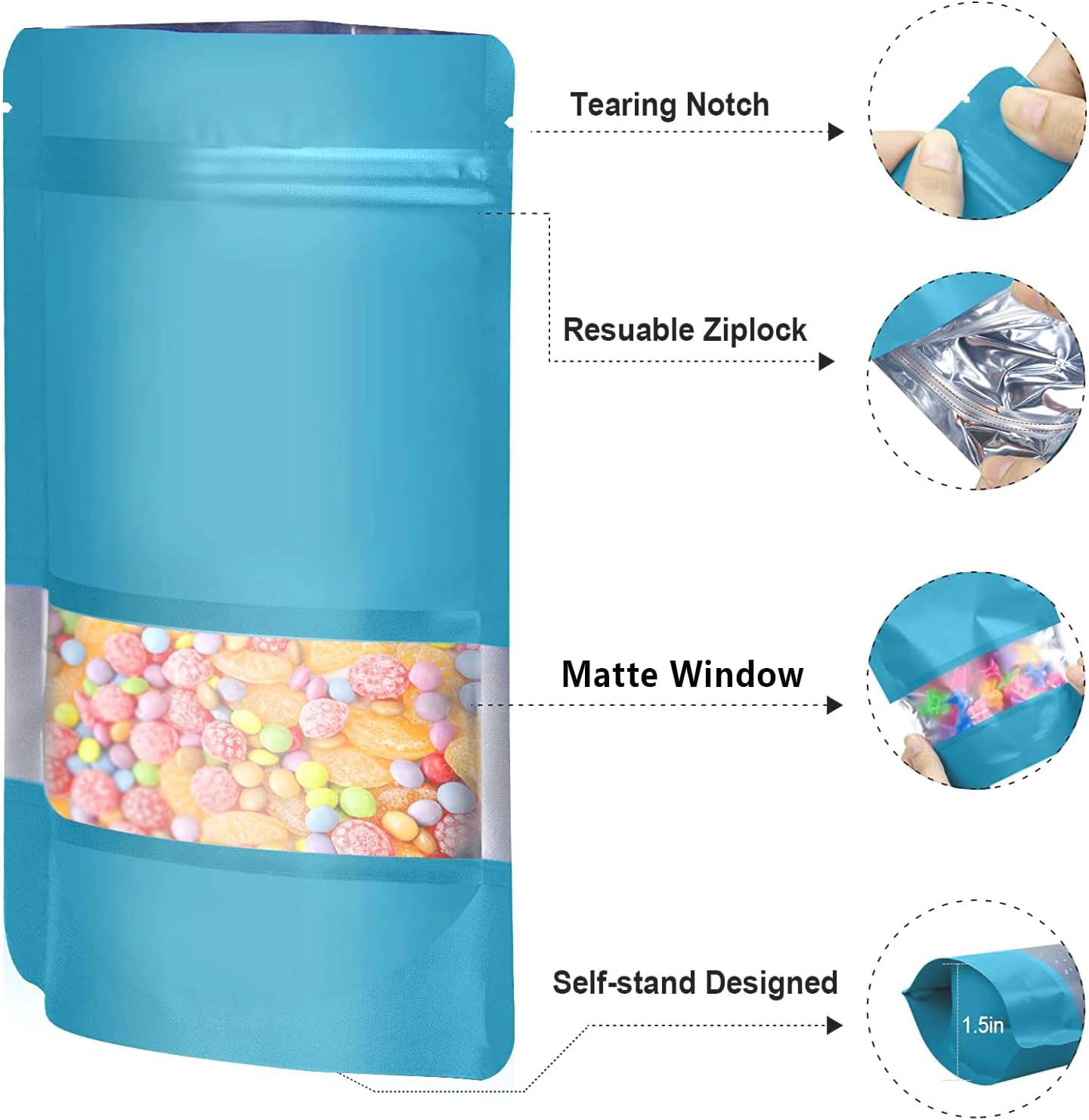 120pcs Mylar Bags for Food Storage+120pcs Holographic Packaging Bags(blue) V1258-DP02-C-714