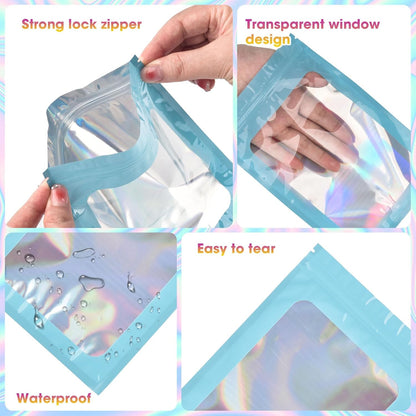 120pcs Mylar Bags for Food Storage+120pcs Holographic Packaging Bags(blue) V1258-DP02-C-714