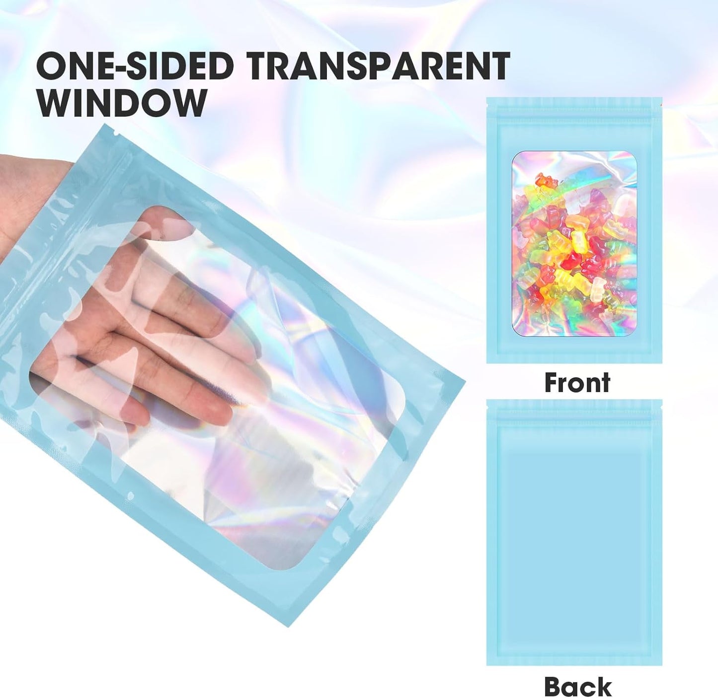120pcs Mylar Bags for Food Storage+120pcs Holographic Packaging Bags(blue) V1258-DP02-C-714