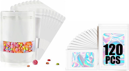 120pcs Mylar Bags for Food Storage+120pcs Holographic Packaging Bags(white) V1258-DP02-C-715