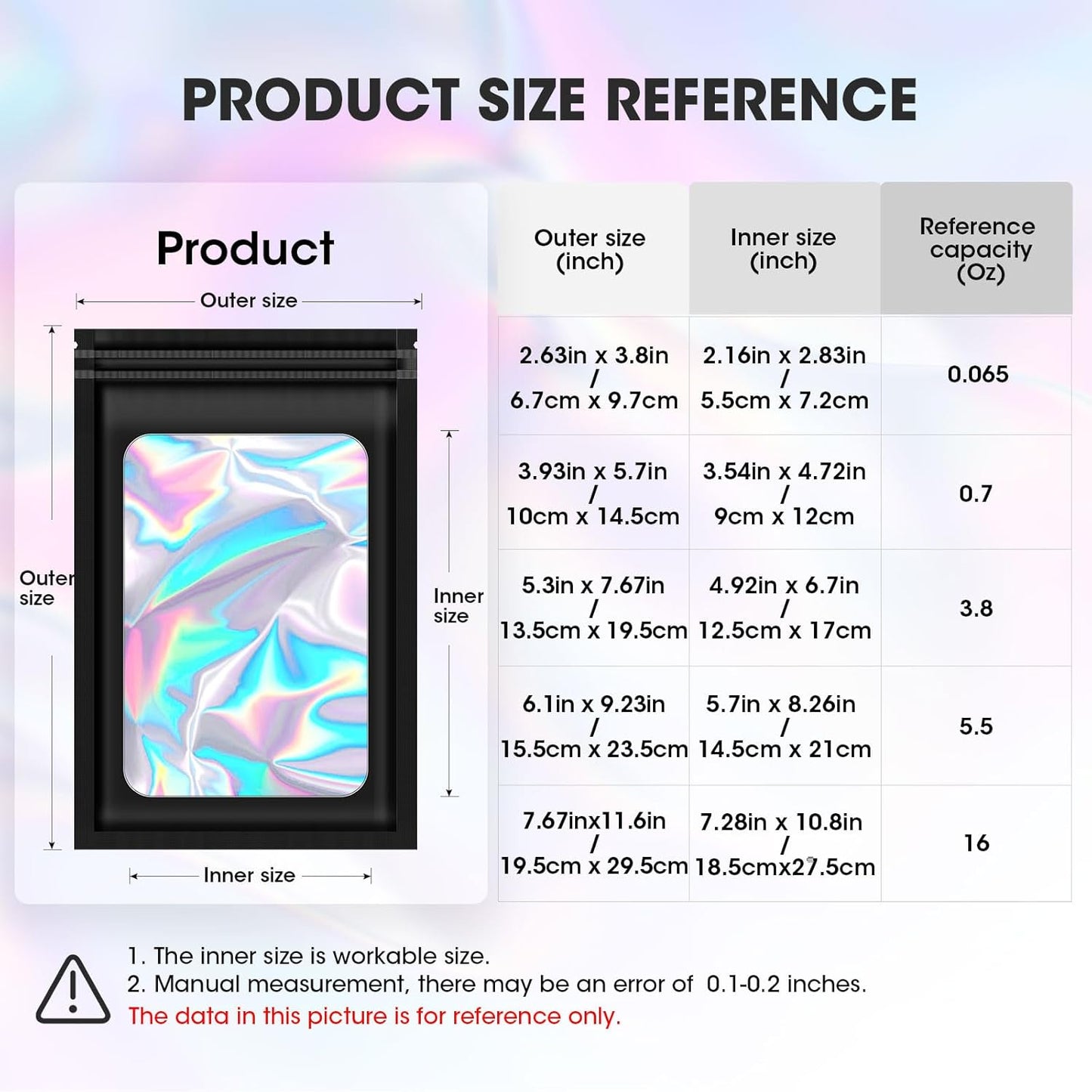 120pcs Mylar Bags for Food Storage+120pcs Holographic Packaging Bags V1258-DP02-C-716