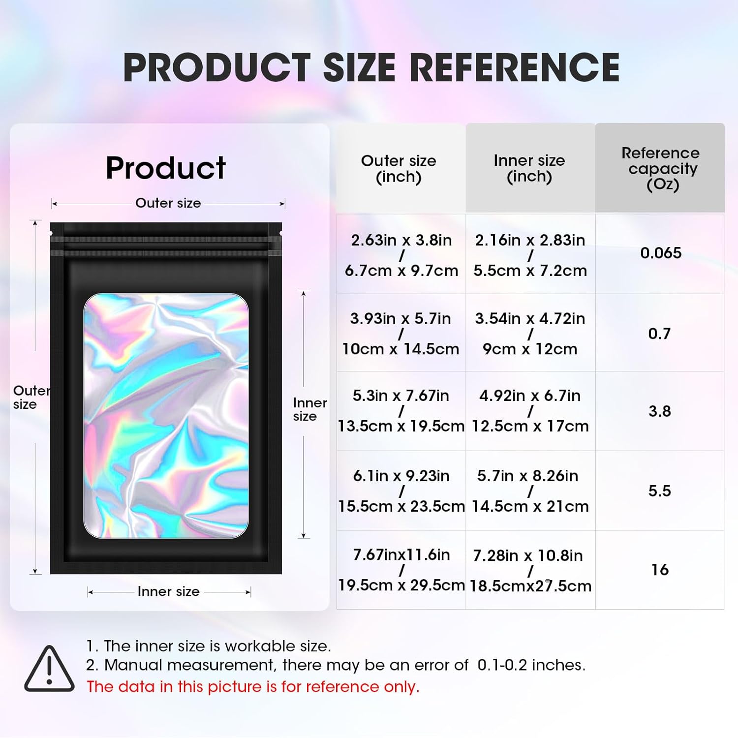 120pcs Mylar Bags for Food Storage+120pcs Holographic Packaging Bags V1258-DP02-C-716
