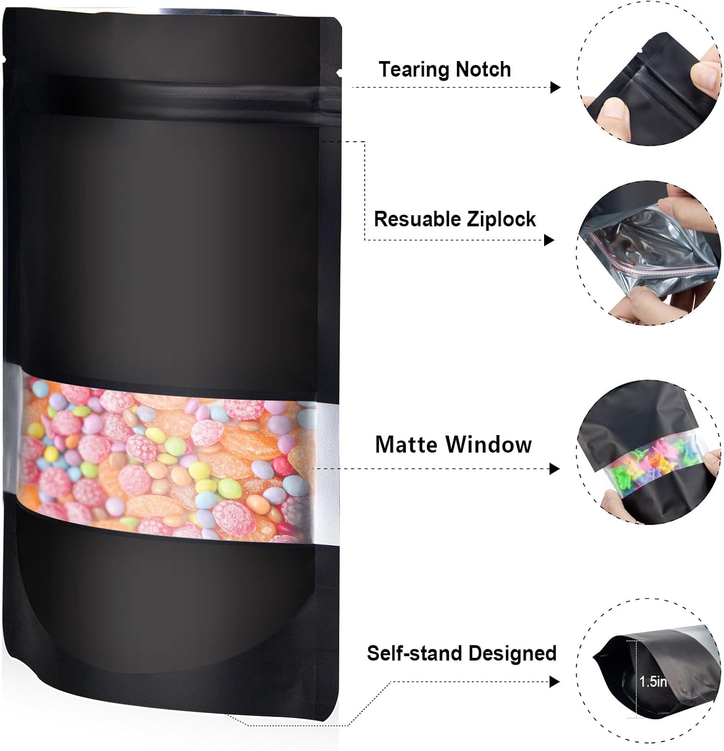 120pcs Mylar Bags for Food Storage+120pcs Holographic Packaging Bags V1258-DP02-C-716