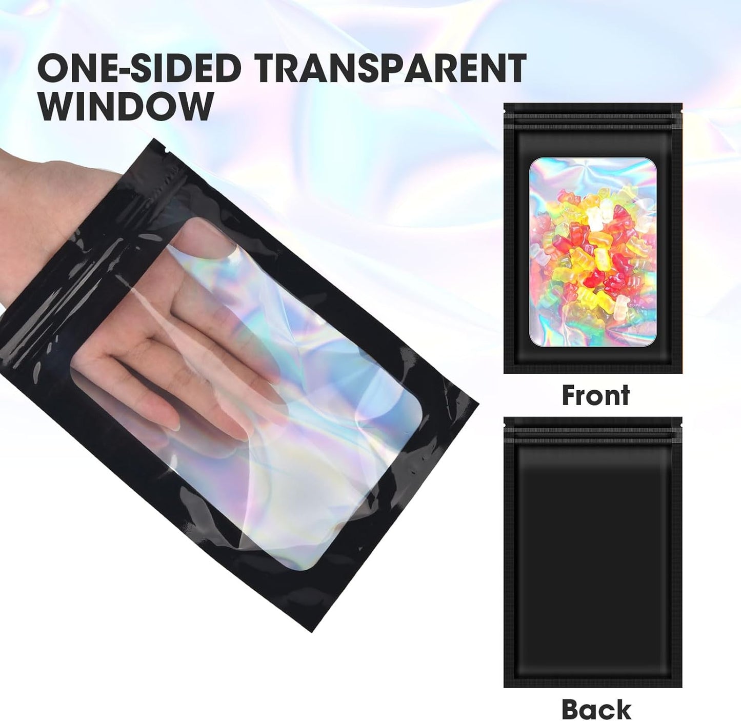 120pcs Mylar Bags for Food Storage+120pcs Holographic Packaging Bags V1258-DP02-C-716