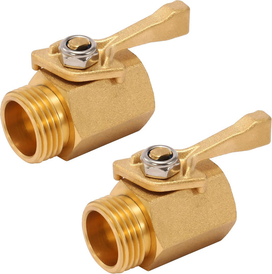 Heavy Duty Brass Garden Hose Shut Off Valve, 3/4 Inch, 2-Pack with 2 Hose Washers V1258-DP02-C-719